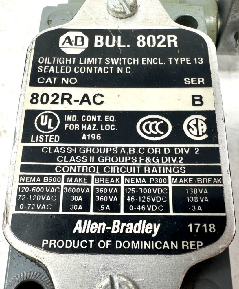 used Allen Bradley 802R-AC Limit Switch - KOEED
