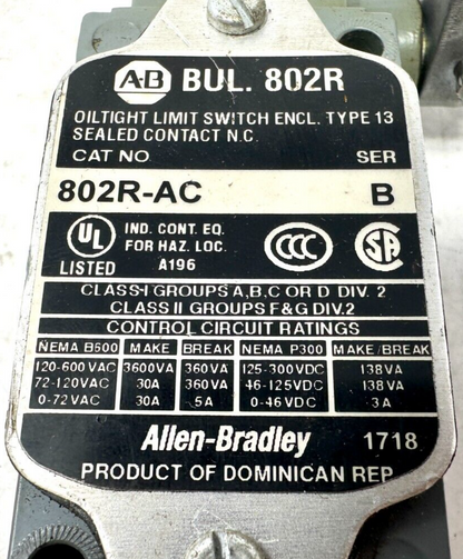 used Allen Bradley 802R-AC Limit Switch - KOEED