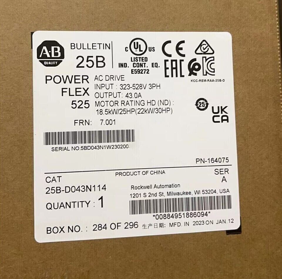 Allen Bradley 25B-D043N114 PowerFlex 525 AC Drive 25B-D043N114 AB 25BD043N114 - ALLEN BRADLEY