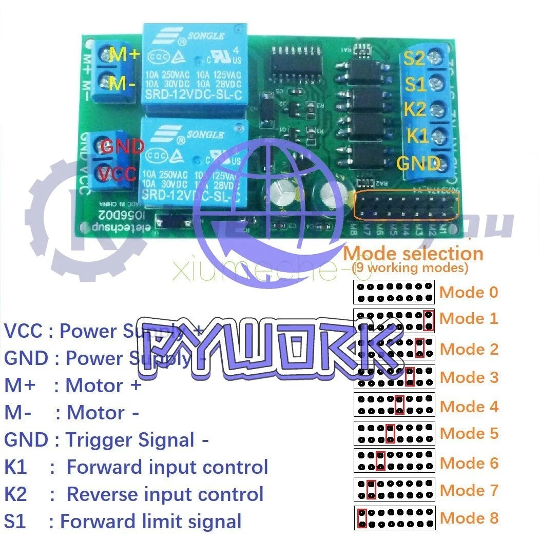 DC 12V Motor Controller Relay Board Forward Reverse Control Limit Start Stop