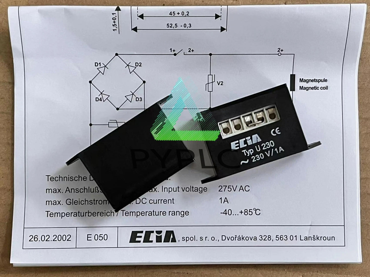 ECIA TYP U230 230V/1A brake rectifier power supply brake module～
