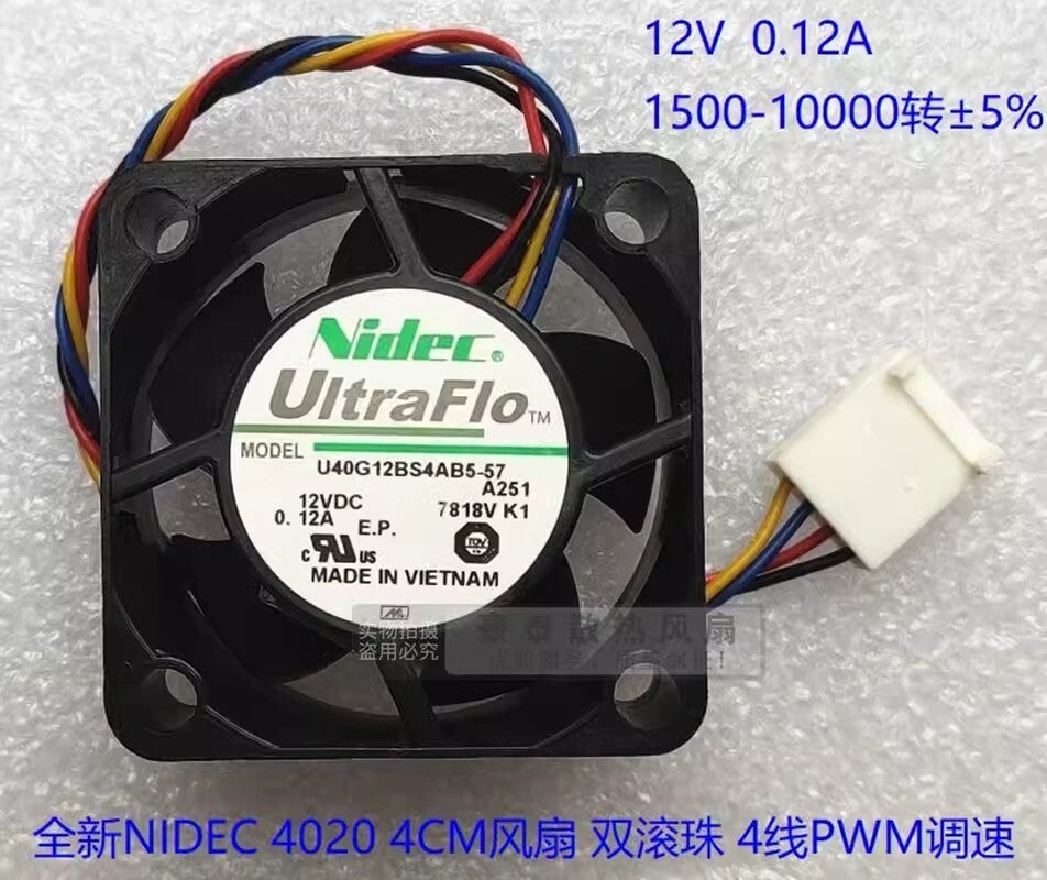 NIDEC U40G12BS4AB5-57 4020 DC12V 0.12A 4-Pin PWM Dual Ball Cooling Fan