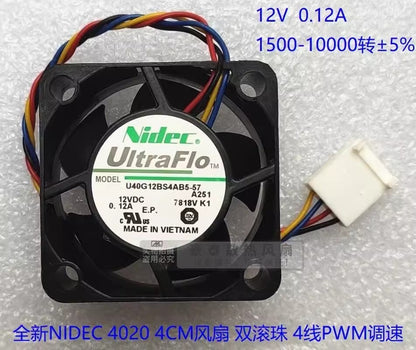 NIDEC U40G12BS4AB5-57 4020 DC12V 0.12A 4-Pin PWM Dual Ball Cooling Fan