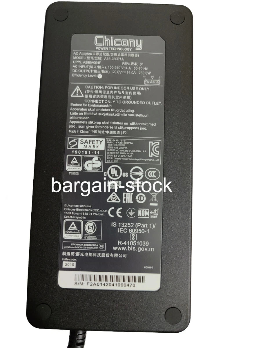 Chicony 280W AC Adapter Charger For MSI Raider GE68HX 13VF-062US Power Supply #k