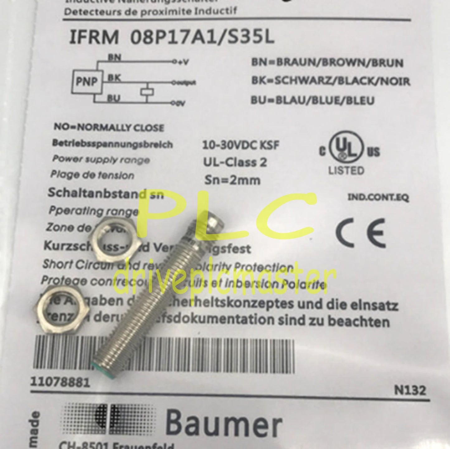 BAUMER IFRM 08P17A1/S35L PLC INDUCTIVE PROXIMITY SWITCH SENSOR, M8 2MM #dr