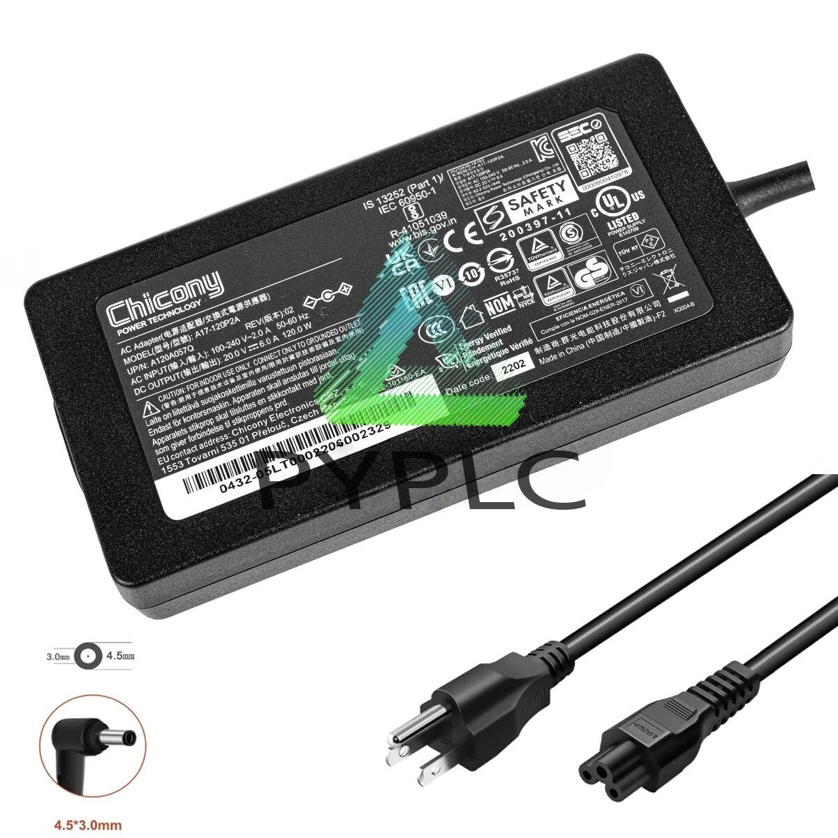 A17-120P2A Chicony 20V 6A 120W AC Adapter Charger For MSI GF63 Thin 11UC-692US