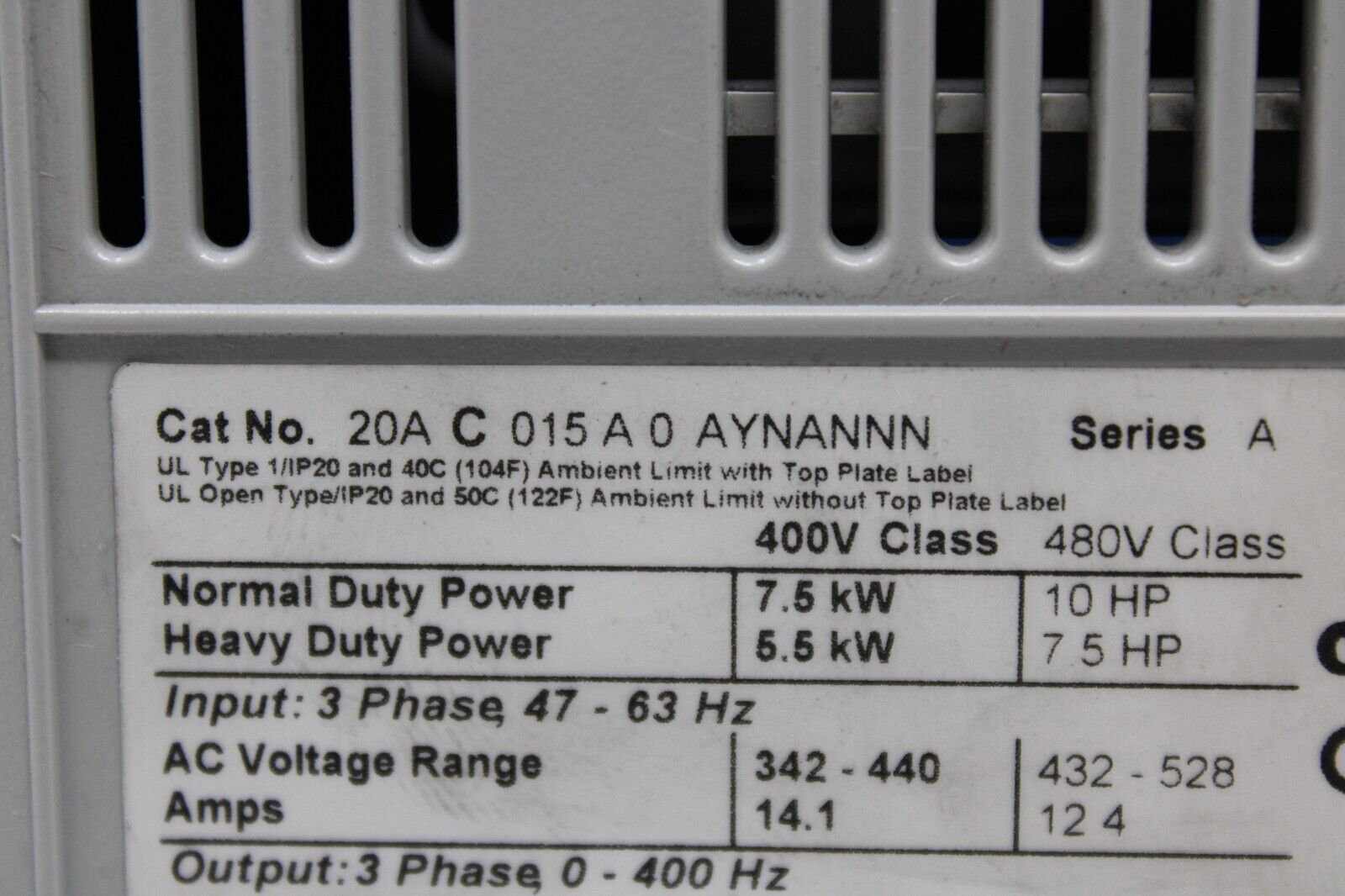 used Allen Bradley 20AC015A0AYNANNN PowerFlex 70 - KOEED