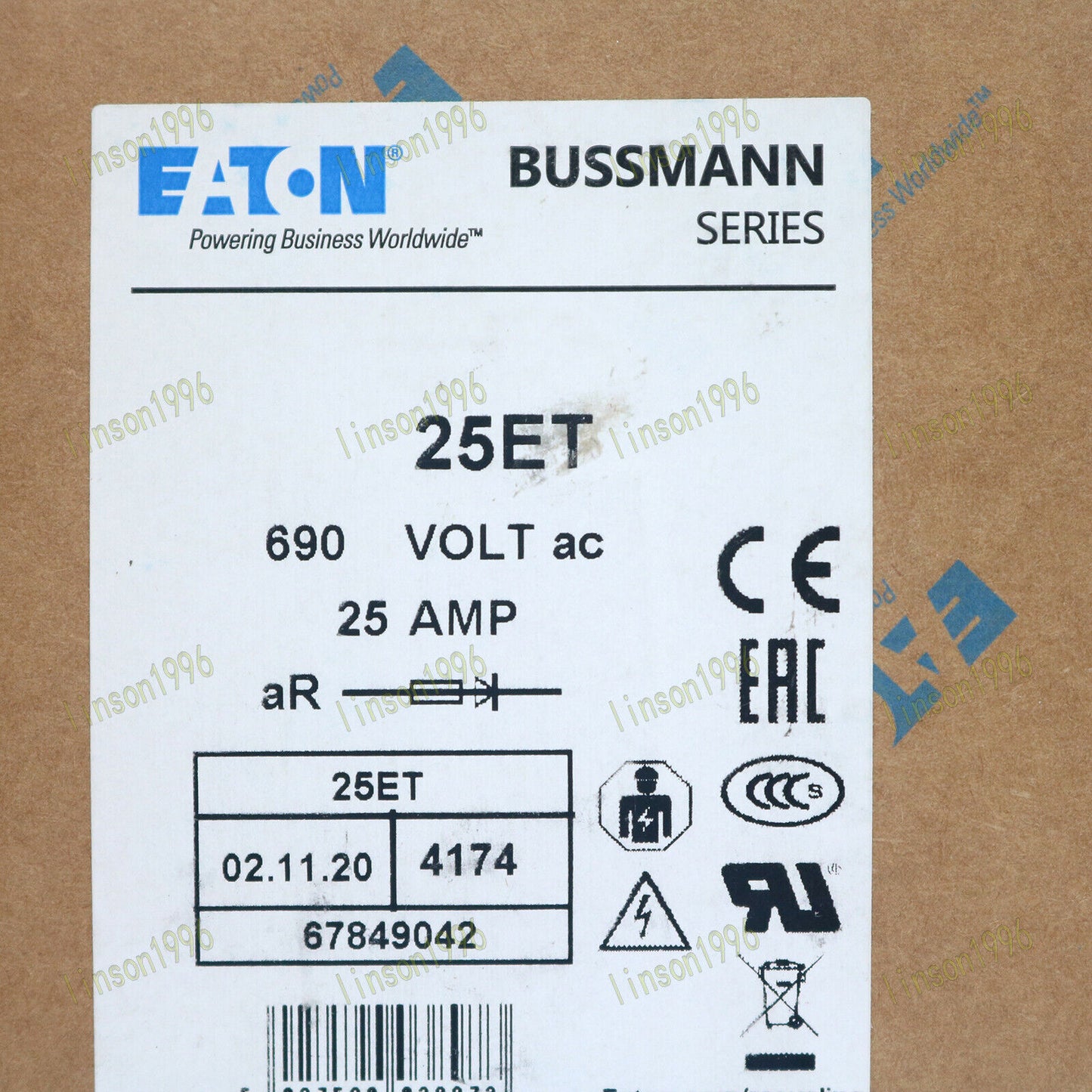 Bussmann BS88:4 25ET 25A 690Vac Fuse 10PC/Box - BUSSMANN