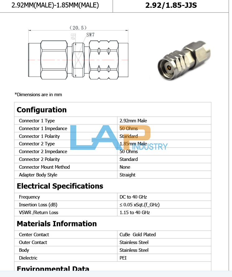 2.92mm to 1.85mm RF Adapter - 1PCS New JJS Model - JJS