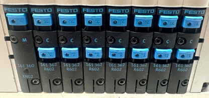 used Festo CPV-14-VI w/161362 x7, 161360 x1, CPV14-GE-FB-8, CPV14-VI-PB-1/-B Terminal - FESTO