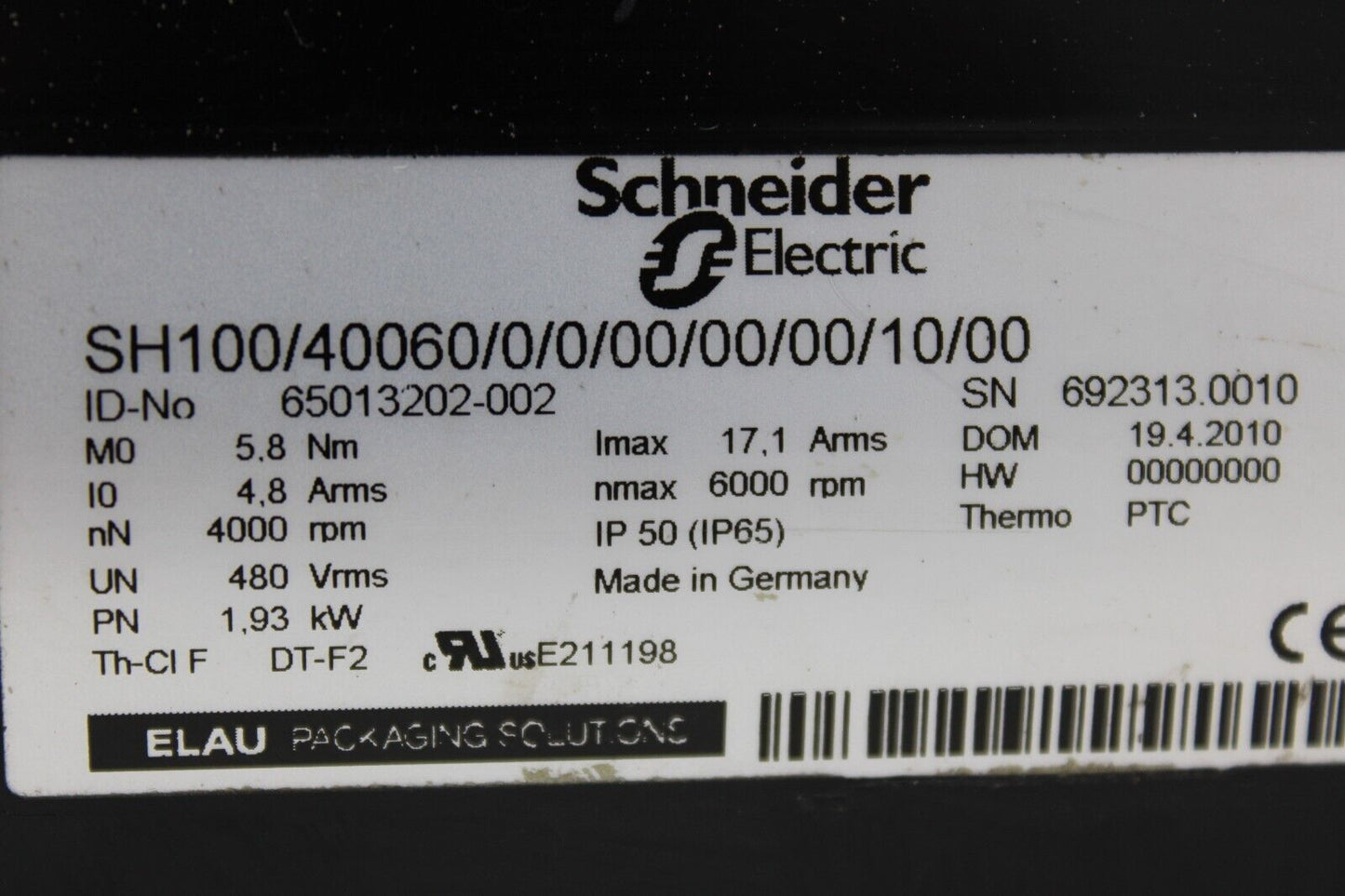 used Schneider SH100/40060/0/0/00/00/00/10/00 Motor - SCHNEIDER