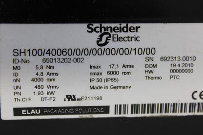 used Schneider SH100/40060/0/0/00/00/00/10/00 Motor - SCHNEIDER