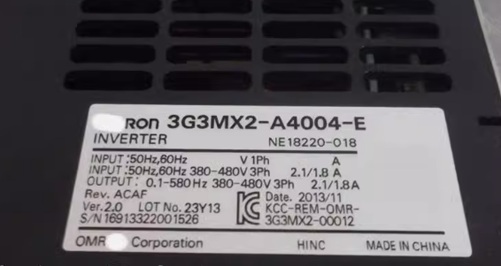 OMRON 3G3MX2-A4004-E Panel Replacement - OMRON