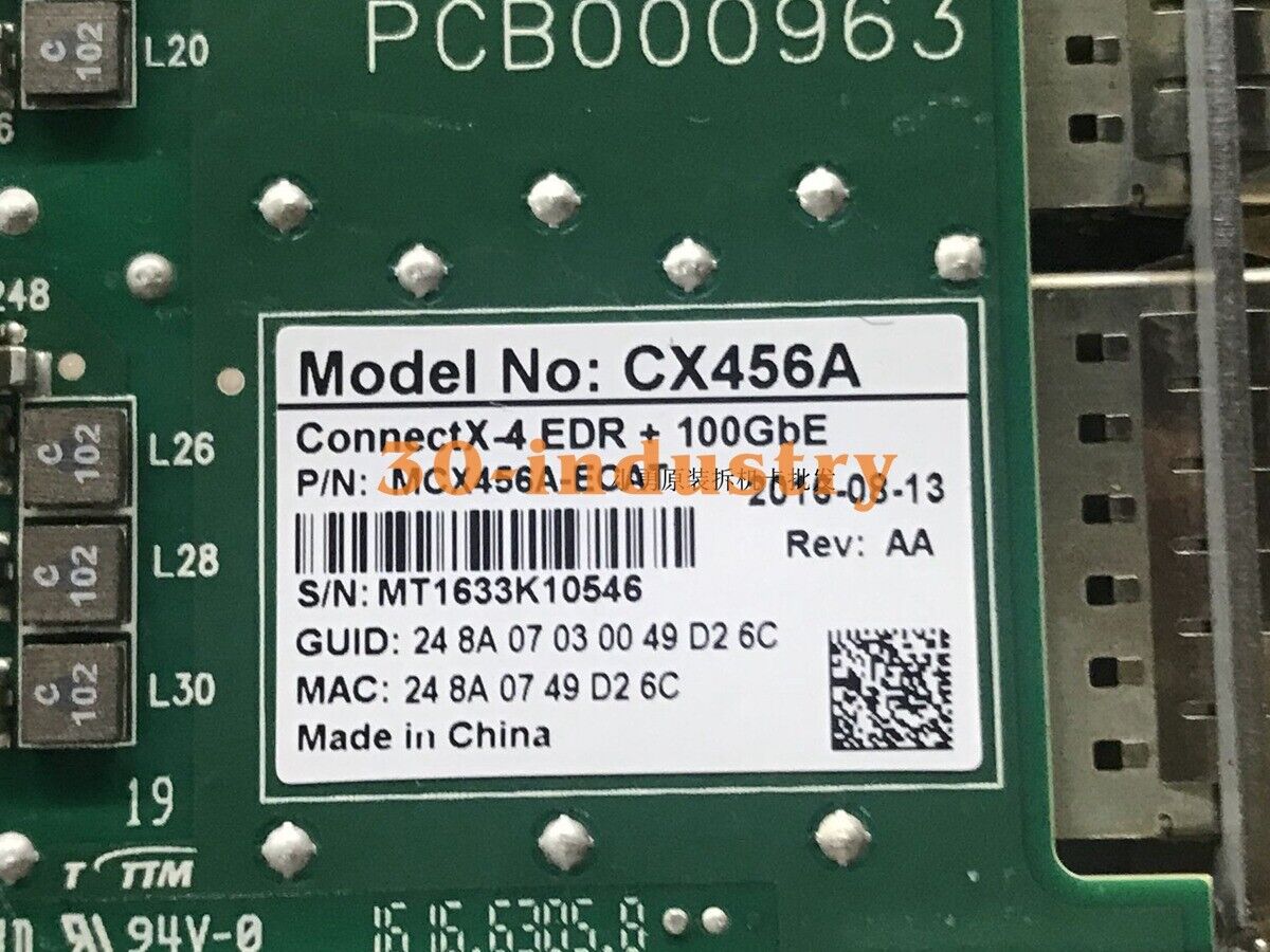 1PCS USED FOR Mellanox ConnectX-4 EDR+ 100GbE MCX456A-ECAT 100G Network Card - MELLANOX