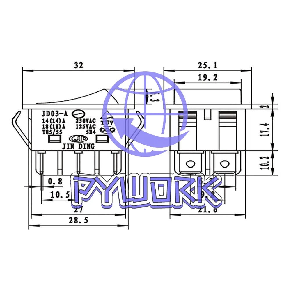 JD03-A1 6Pin 2pcs Rocker Switch 125/250V 30A Inverter Welding Machine button