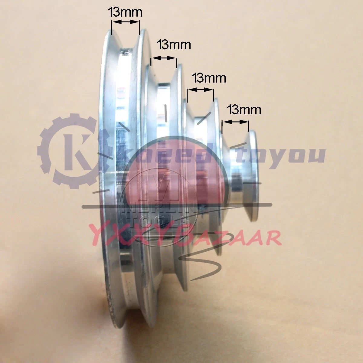 OD 130mm, 4 Step Pulley 16mm Bore for 1/2" = 12.7mm Belt width - Cast Aluminum~