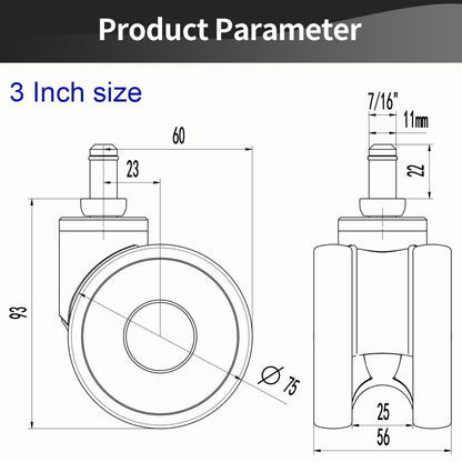 5PCS Office Chair Wheels casters 3 inch Silent chair Wheels for Hardwood Floors