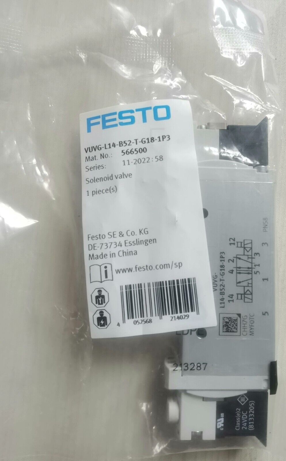 One FESTO 566500 VUVG-L14-B52-T-G18-1P3 Solenoid Valve Free Shipping