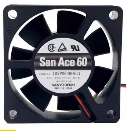 Sanyo 109P0648H611 6020 DC48V 0.07A 6CM 2-Wire Inverter Silent Cooling Fan