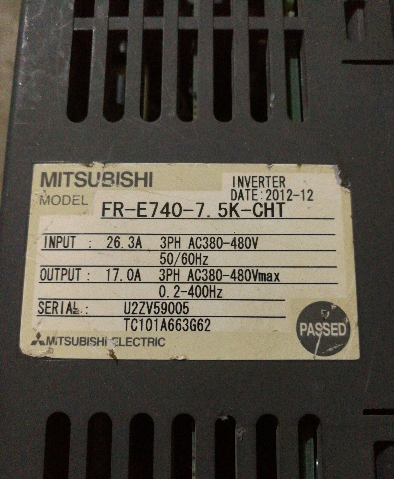 Used Mitsubishi FR-E740-7.5K-CHT 7.5KW Inverter, Tested in Good Condition - MITSUBISHI