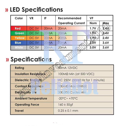 30pcs Blue Led Dia 10mm Cap * 12V Momentary Tact Push Button Switch