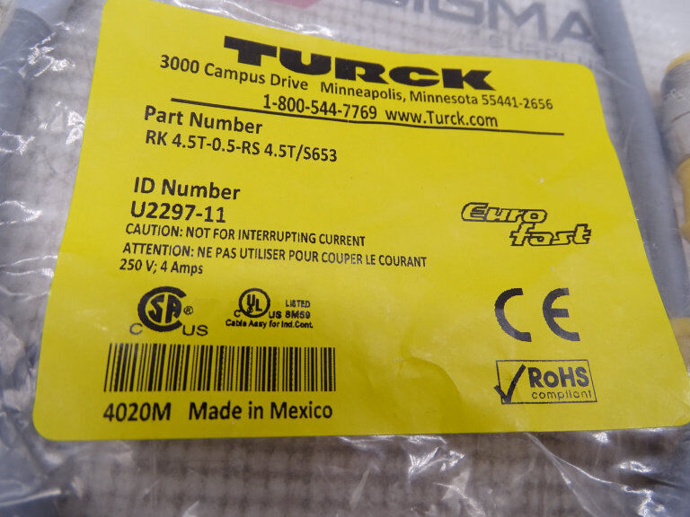 TURCK RK 4.5T/S653 Connector, RS-485 Compatible, 4.5 Ampere Maximum Current, 653 Pin Count, 480VDC, RS485 Communication, DC Power Supply, 1000 Mbps - TURCK