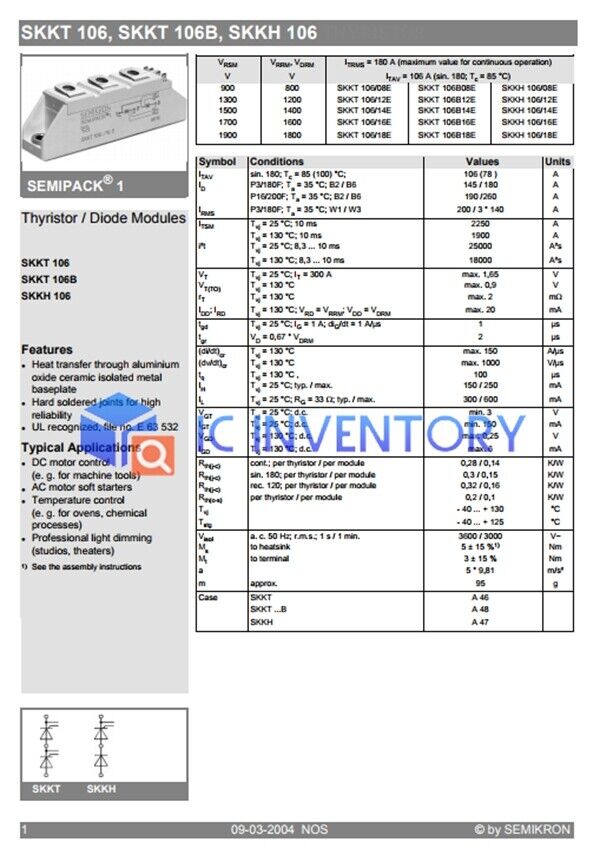 new 1PCS SEMIKRON SKKT106/16E SKKT106-16E Module Best Service Quality Guarantee - SEMIKRON