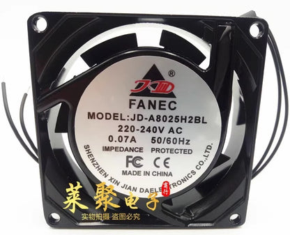 FANEC JD-A8025H2BL AC220V-240V 0.07A 8CM Silent Ball Cooling Fan