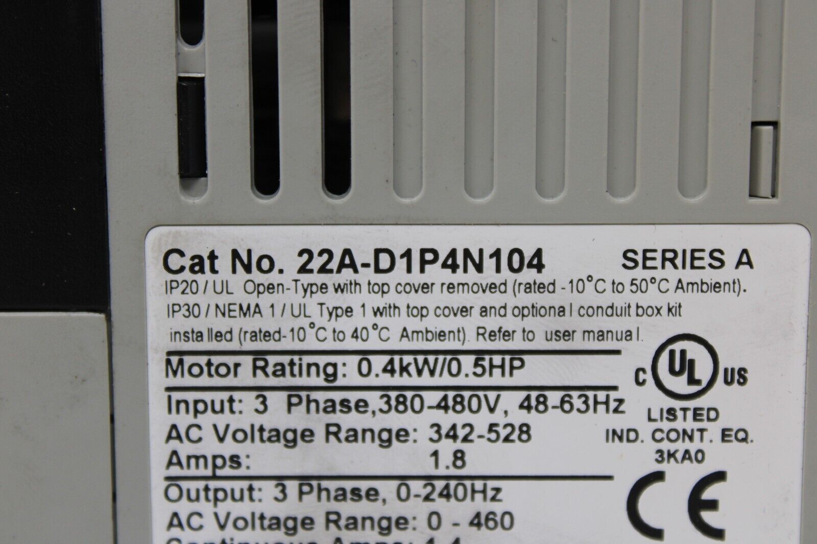 used Allen Bradley 22A-D1P4N104 PowerFlex 40 - ALLEN BRADLEY
