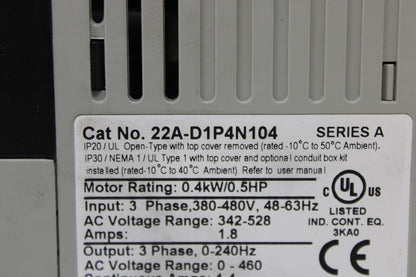 used Allen Bradley 22A-D1P4N104 PowerFlex 40 - ALLEN BRADLEY