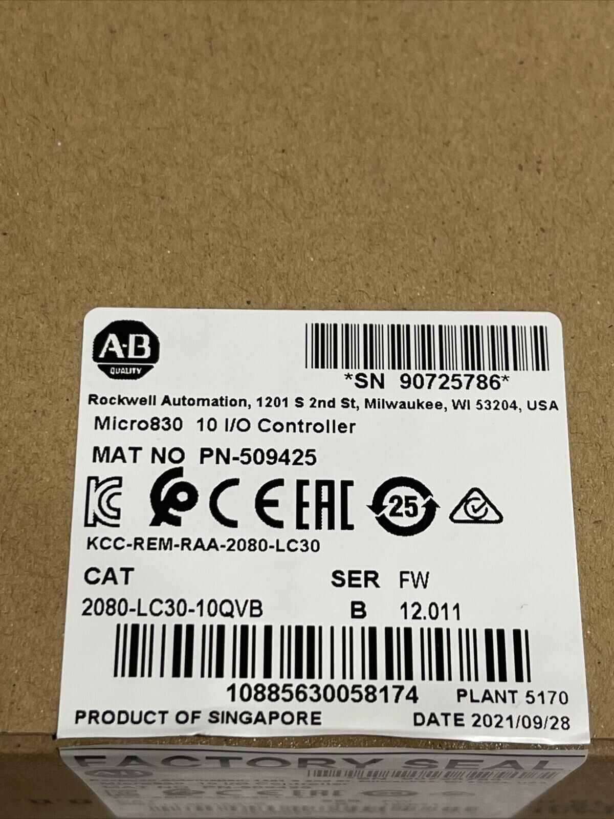 New Factory Sealed AB 2080-LC30-10QVB - XXXXX