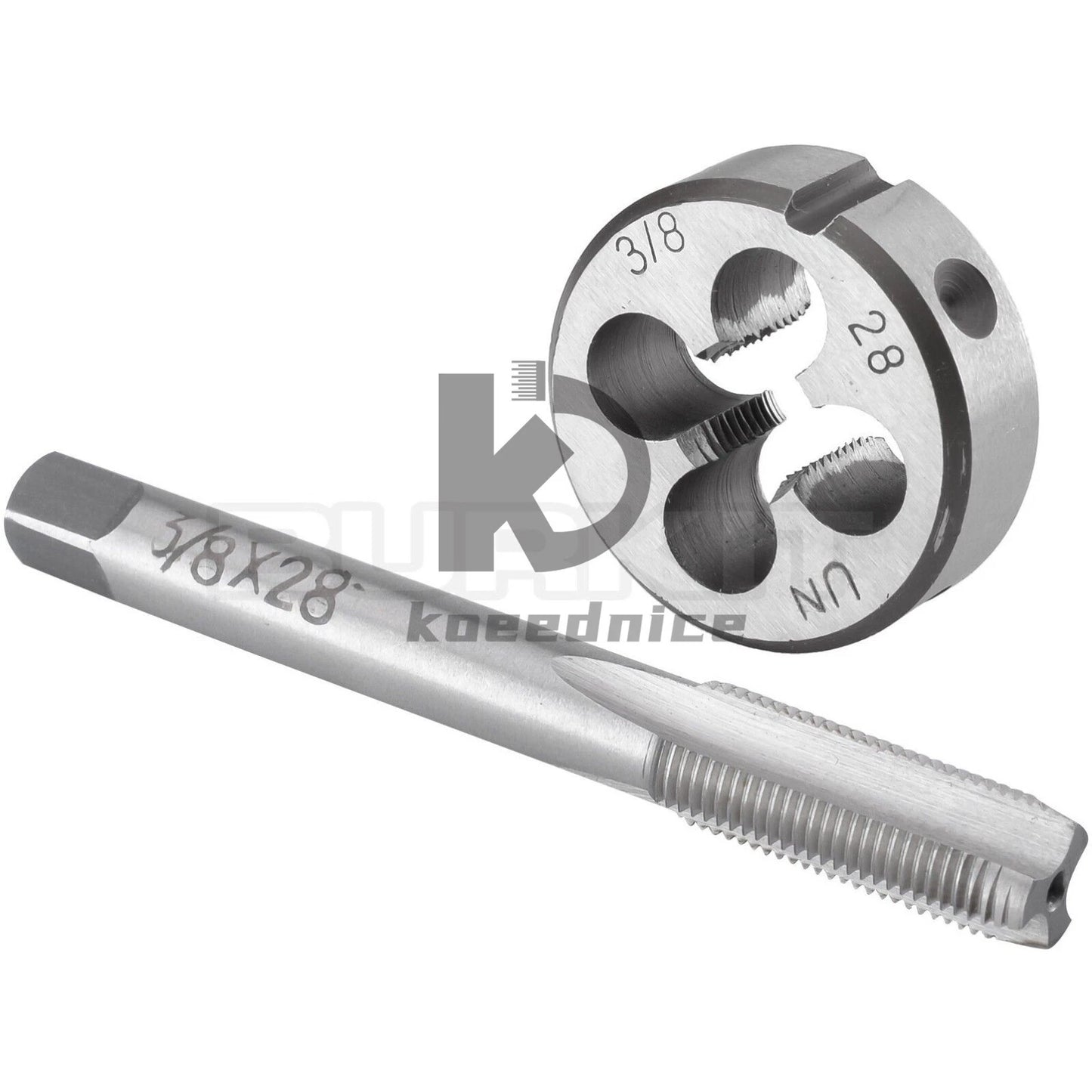 3/8"-28 UN Tap and Die Set Right Hand, 3/8 x 28 UN Thread Tap and Round Die