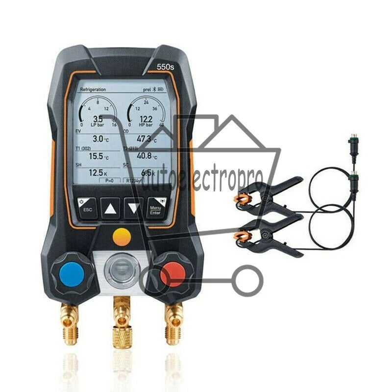 Testo 550s Digital Manifold Kit Refrigeration Meter 0564 5501 w/2x Clamp Probes