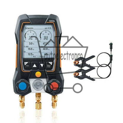 Testo 550s Digital Manifold Kit Refrigeration Meter 0564 5501 w/2x Clamp Probes