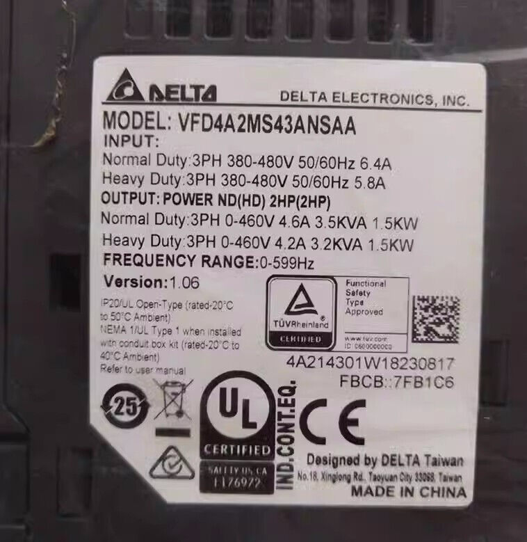 Delta VFD4A2MS43ANSAA Inverter - DELTA