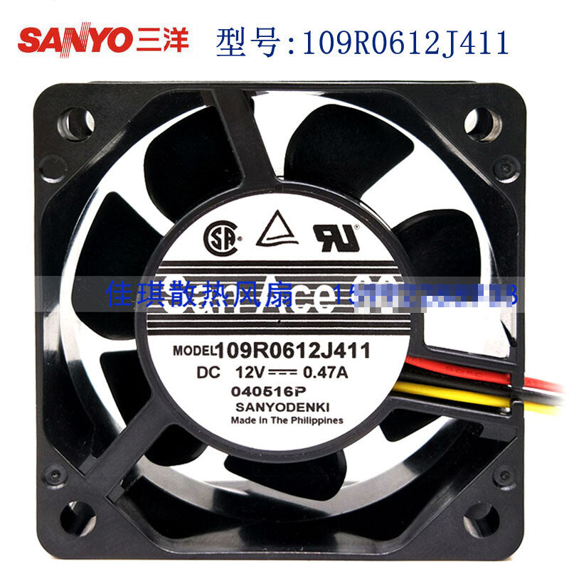 1pcs SANYO 109R0612J411 12V 0.47A 6025 dual ball cooling fan