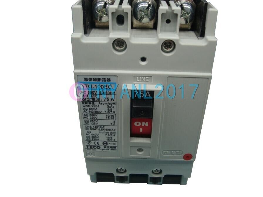 new 1PC  Teco Thermal-Magnetic Breaker TO-100EC-3P 75A TO-100EC 3P