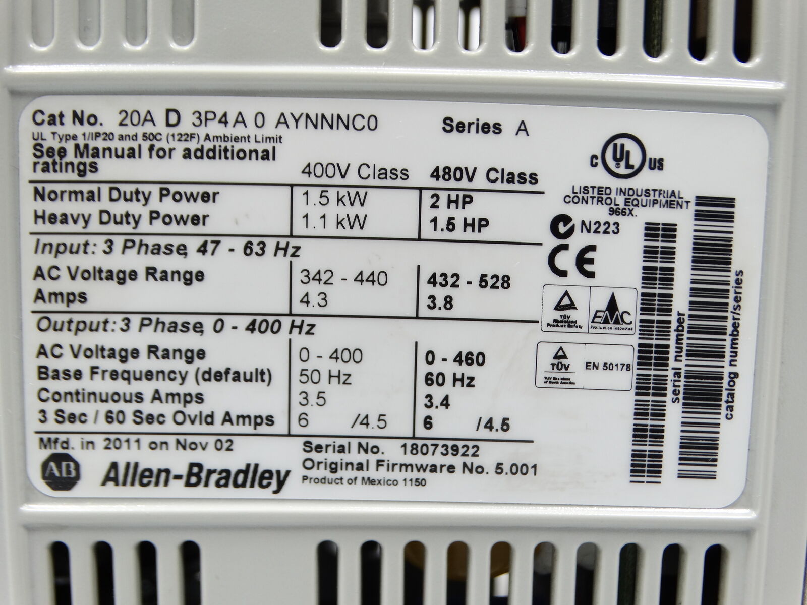 Allen Bradley Series A Drive Component 20AD3P4A0AYNNNC0 - ALLEN BRADLEY