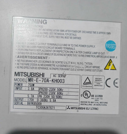 Mitsubishi AC Servo Amplifier MR-E-70A-KH003 Tested - MITSUBISHI