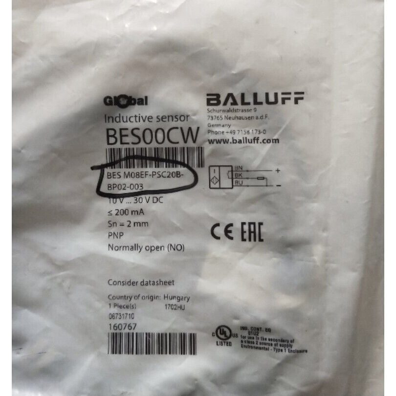 Balluff Proximity Switch BES M08EF-PSC20B-BP02-003 - BALLUFF