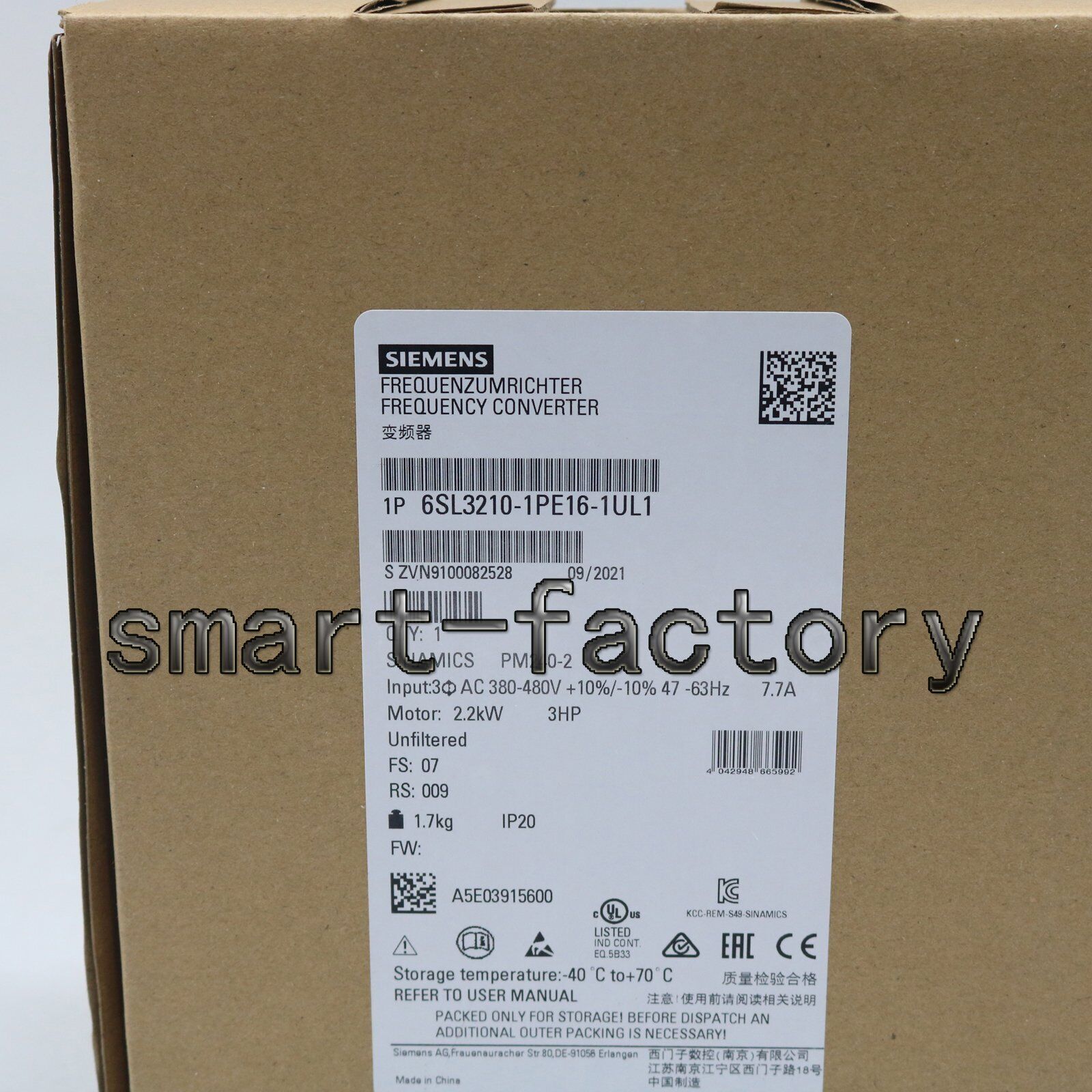 new 1PCS  Siemens 6SL32101PE161UL1 6SL3210-1PE16-1UL1 one year Siemens