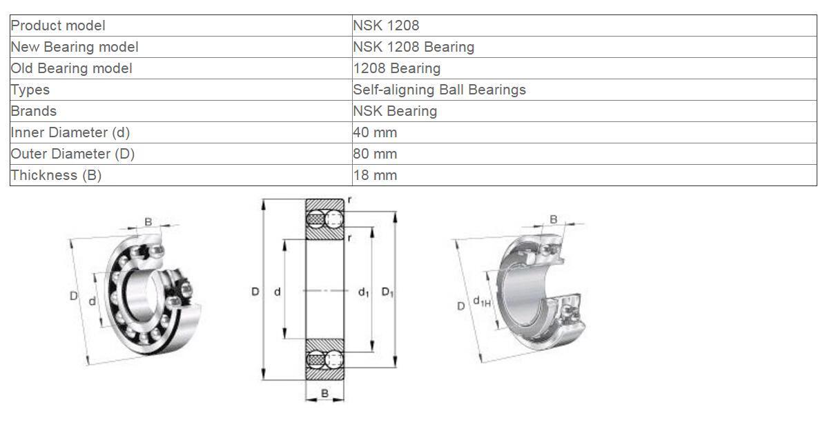 new NSK 1208 Self-Aligning Ball Bearings 40x80x18mm - NSK