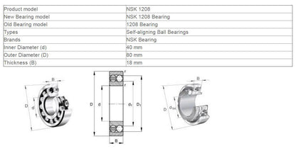 new NSK 1208 Self-Aligning Ball Bearings 40x80x18mm - NSK