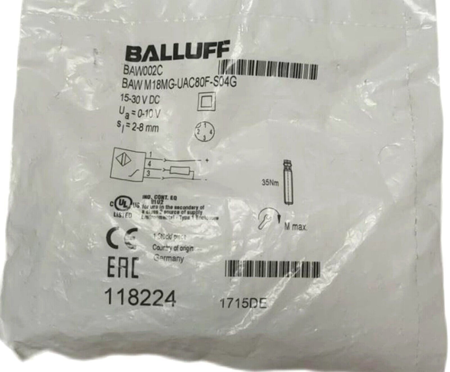 BALLUFF BAW M18MG-UAC80F-S04G Inductive Distance Sensor | High-Precision Distance Measurement Device - BALLUFF