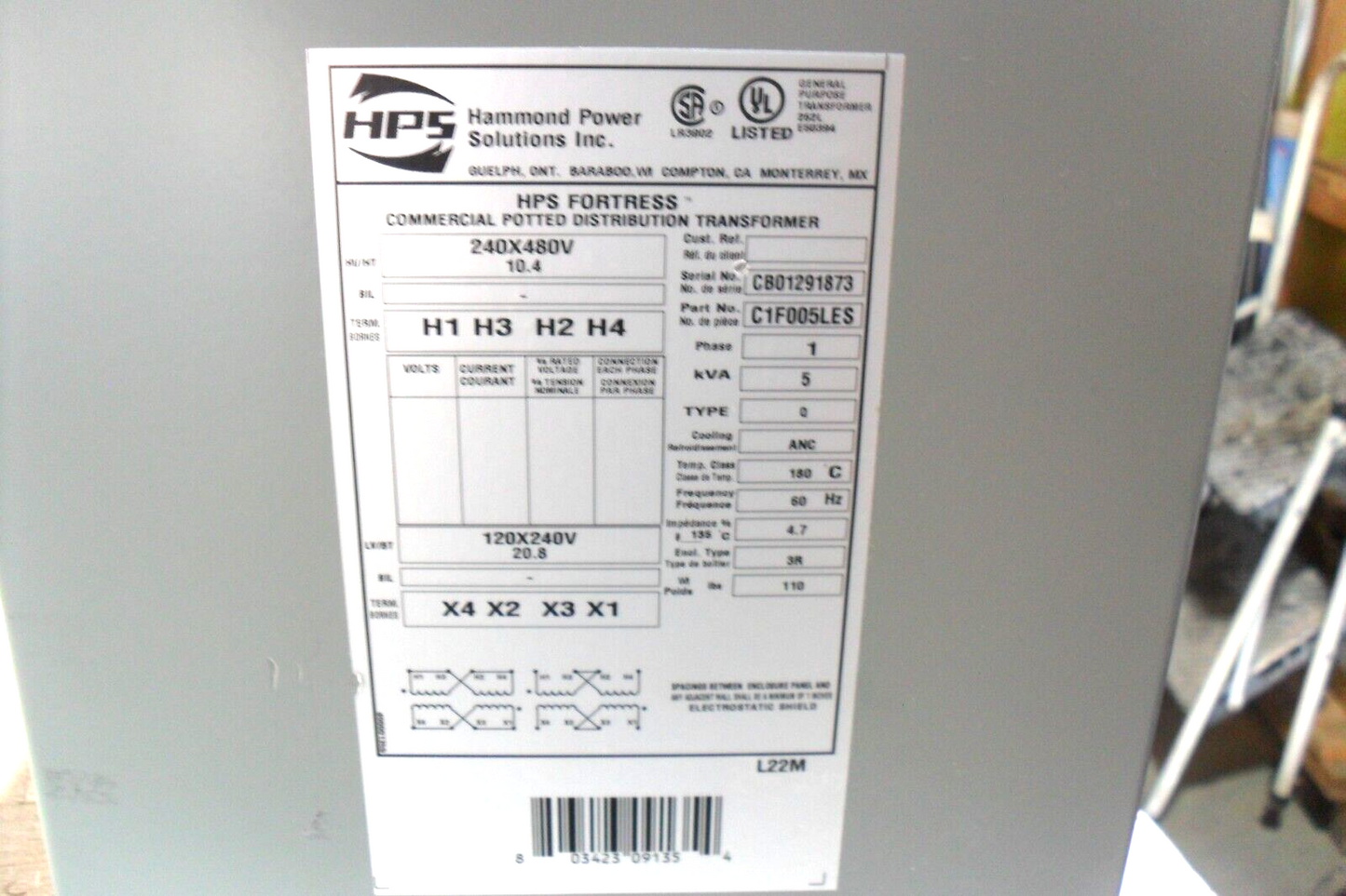 HAMMOND POWER SOLUTIONS C1F005LES TRANSFORMER - High-Performance Transformer - HAMMOND POWER SOLUTIONS
