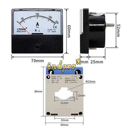 new 1PC DH-670 Analog Ammeter AMP Current Meter AC 0-200A & Transformer 200/5
