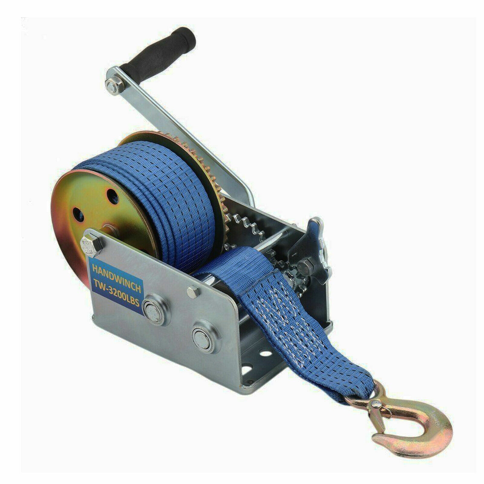 3200lbs Hand Winch polyester strap for Boat ATV Trailer RV Blue - YETI