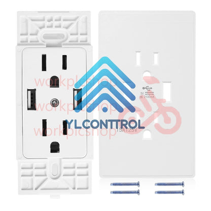 Dual USB Wall Outlet Charger Port Socket with 15A Electrical Receptacles Home US