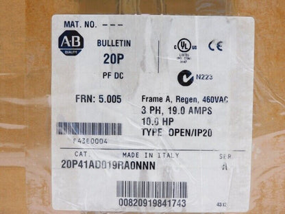Allen Bradley 20P41AD019RA0NNN SER 460VAC 19.0A 5.005 NSMP - ALLEN BRADLEY