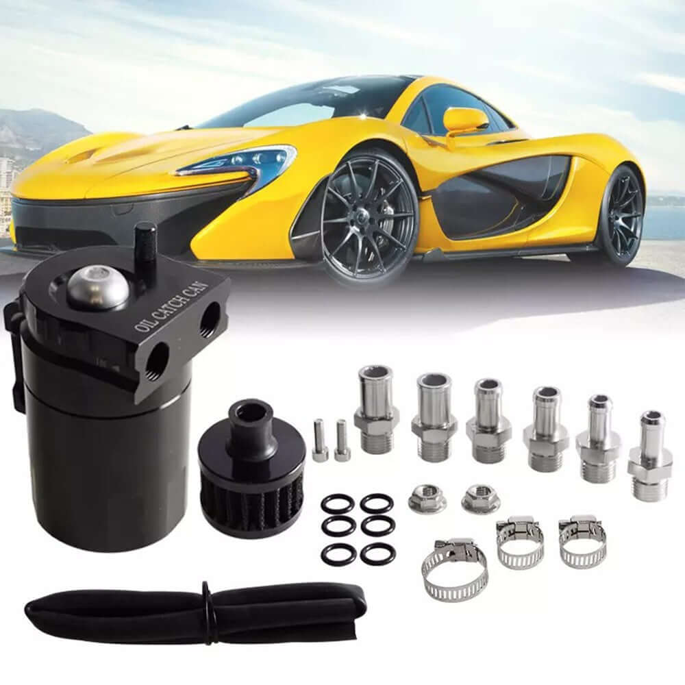 new Universal Oil Catch Can Kit Reservoir Baffled Tank with Breather Filter Aluminum
